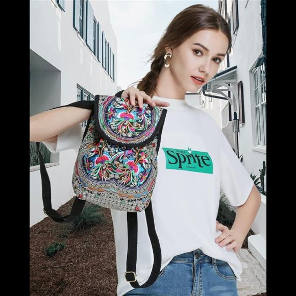 Vintage Embroidered Women Backpack Ethnic Travel Handbag Shoulder Bag - Picture 3 of 7